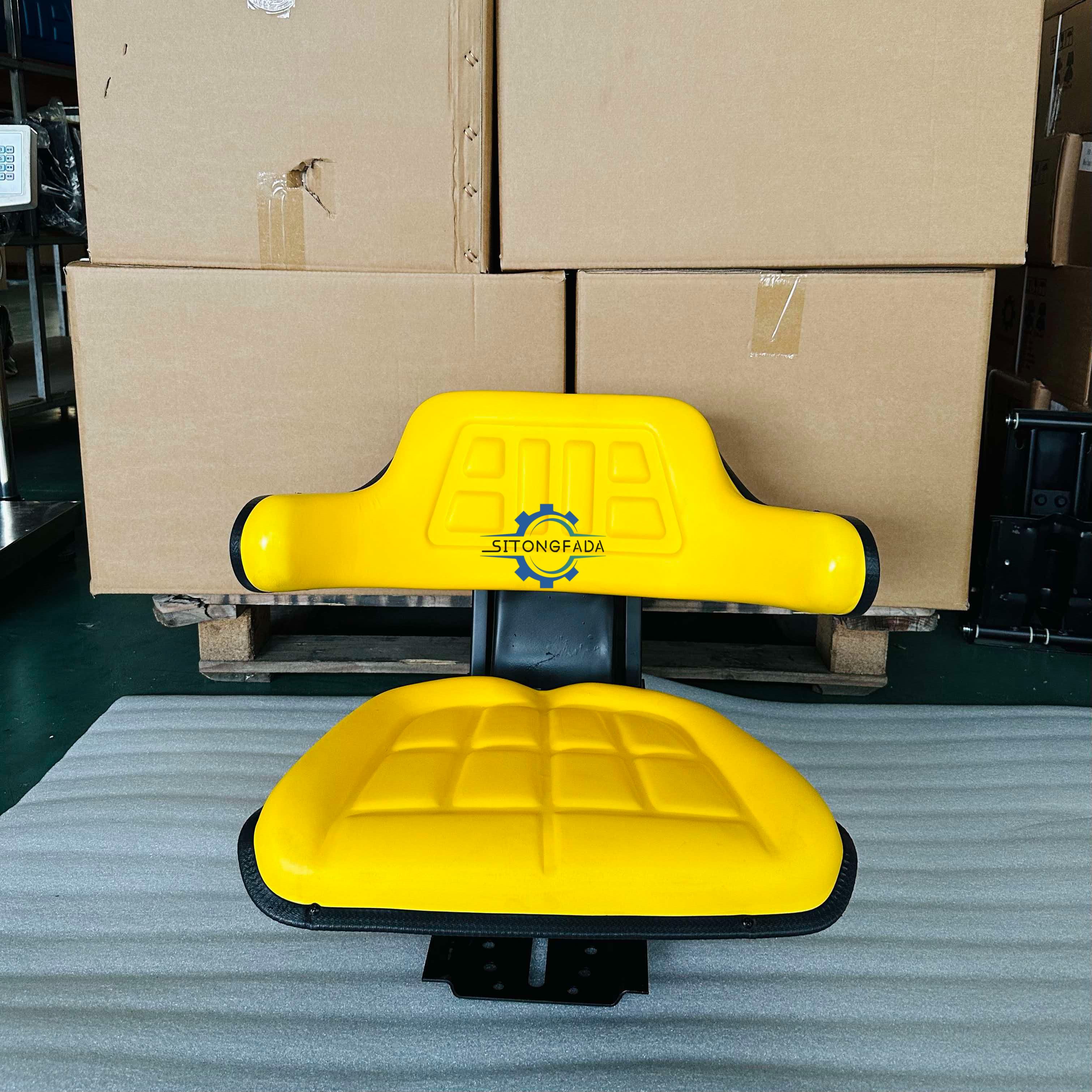 Manufacturer Supply Elastic Cushion Universal Tractor Seat Waterproof Yellow PVC Driver Seat For Various Farm Tractors High Sales Model FD-810