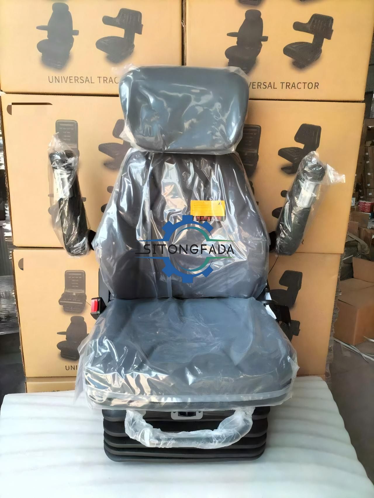 Factory Direct Fabric Suspension Tractor Seat With Armrest Headrest Safety Belt Adjustable Operator Seat for Farm Tractor Parts